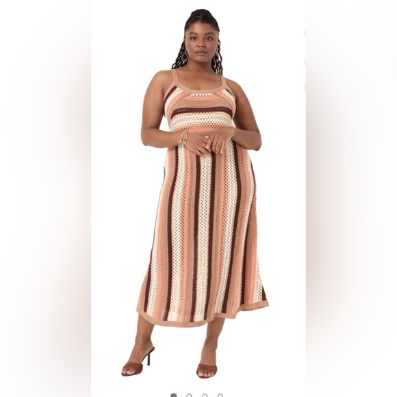 June + Vie Empire Waist Knit Sleeveless Dress Size 18/20 Brown Cream Tan EUC - Picture 1 of 5